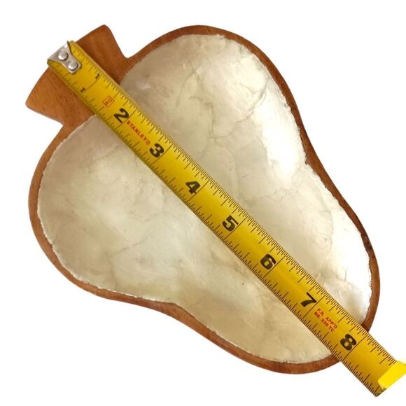 2 Capiz Shell Lined Monkey Pod Dish Set MCM Card Suit Bowls Acacia Spade Heart. - Picture 4 of 16